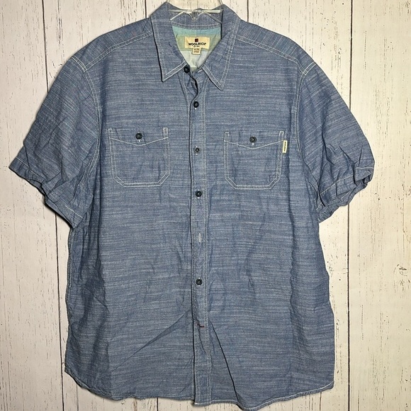 Woolrich Other - Woolrich 100% Cotton Heather Blue Short Sleeve Button Down Size XL